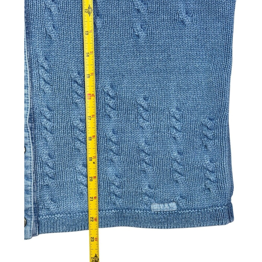 Blue Willi's Cable Knit Cotton Sweater Jacket Denim Snap Women's L Est - Picture 7 of 9